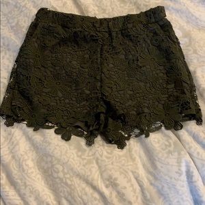 Lace olive green shorts